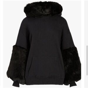 Express Women's Black Faux Fur Sleeve Hoodie
